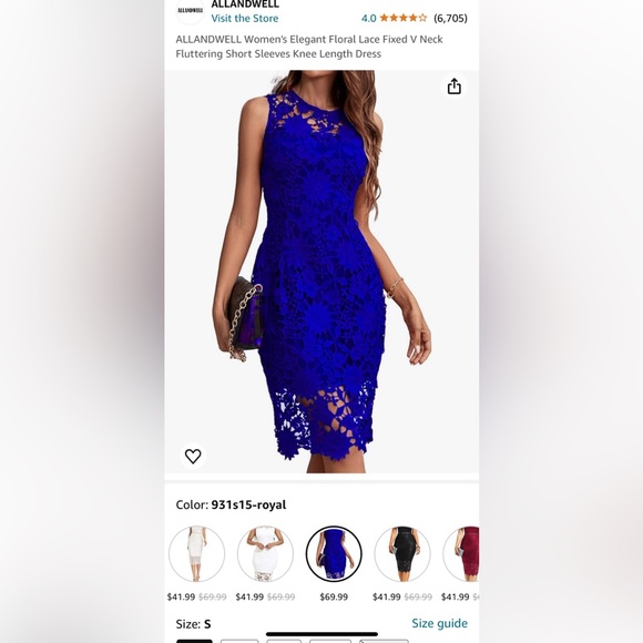 NWT ALLANDWELL Women's Floral Lace V Short Sleeves Knee Length Blue Dress Small - Picture 13 of 13